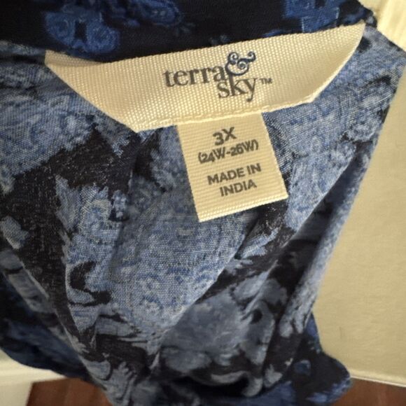 Terra Sky Womens Plus Tunic 3X Blue Pleated Goth Asymmetrical Hem Boho Holiday - Picture 6 of 11